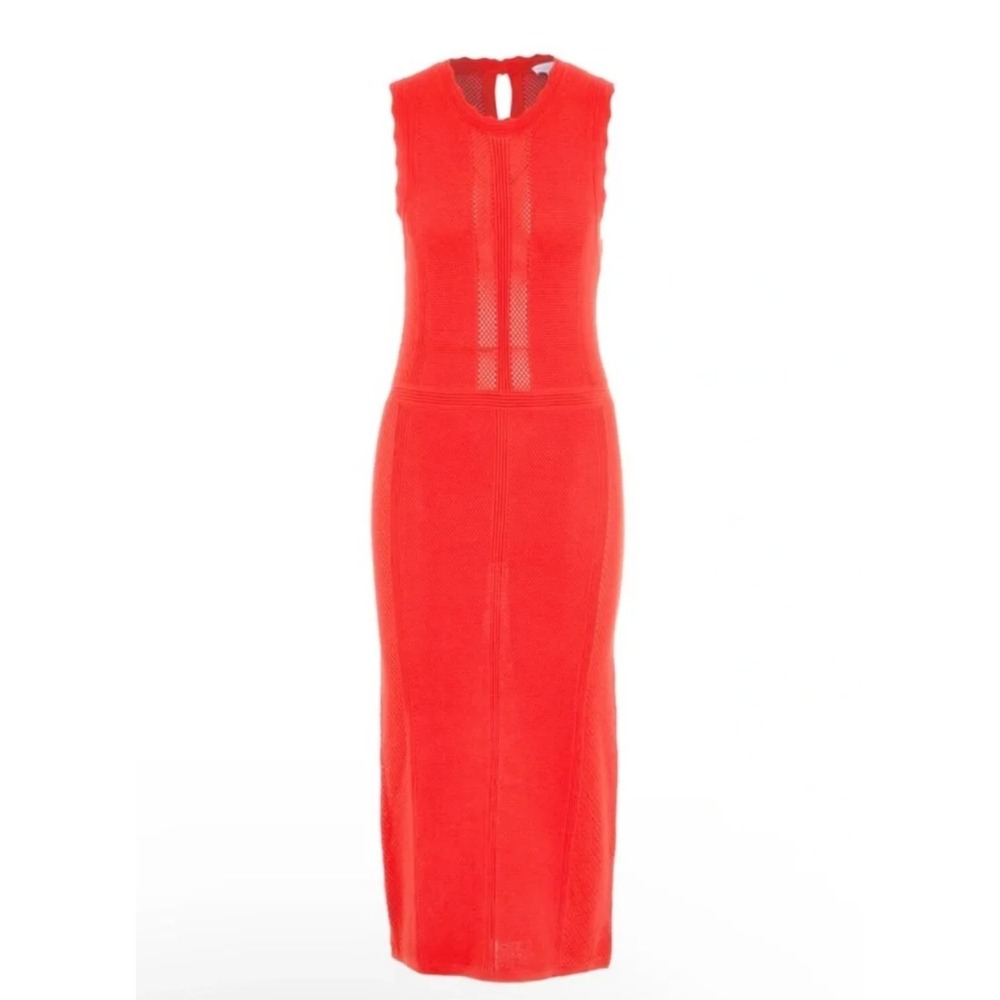 Houes of Harlow 1960 Orange Knit Midi Sleeveless Dress Pointelle Womens Size S